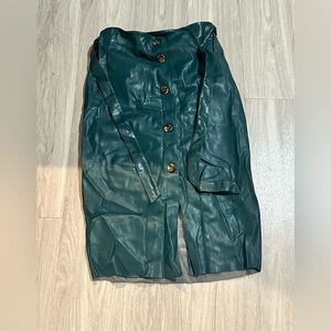 Express Teal Leather Jacket with Button Detail